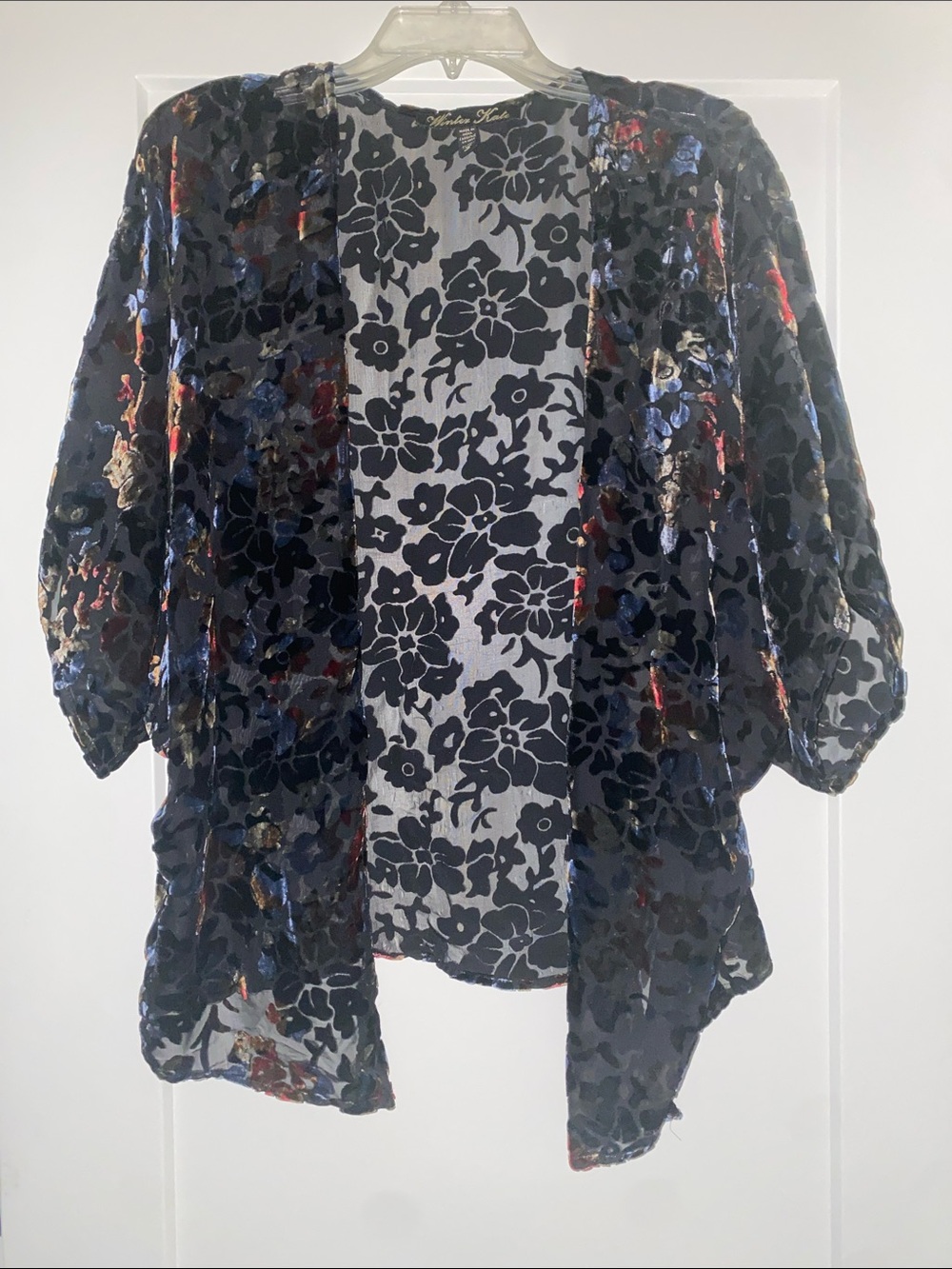 Winter Kate black with multi color Floral Velvet Burnout Cardigan